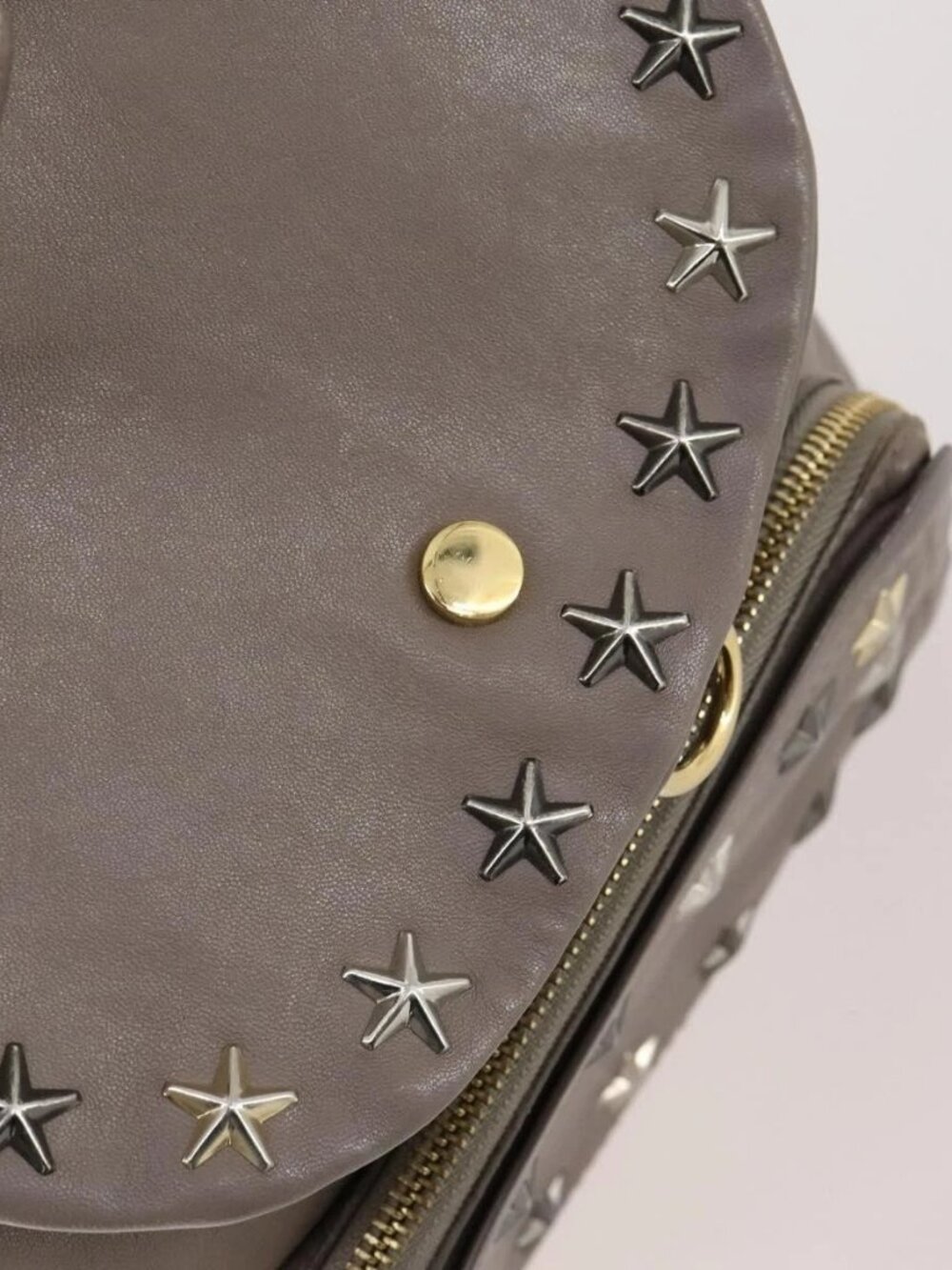 Jimmy Choo Studs Backpack Leather Beige Gold Auth BA7708 - Picture 12 of 16